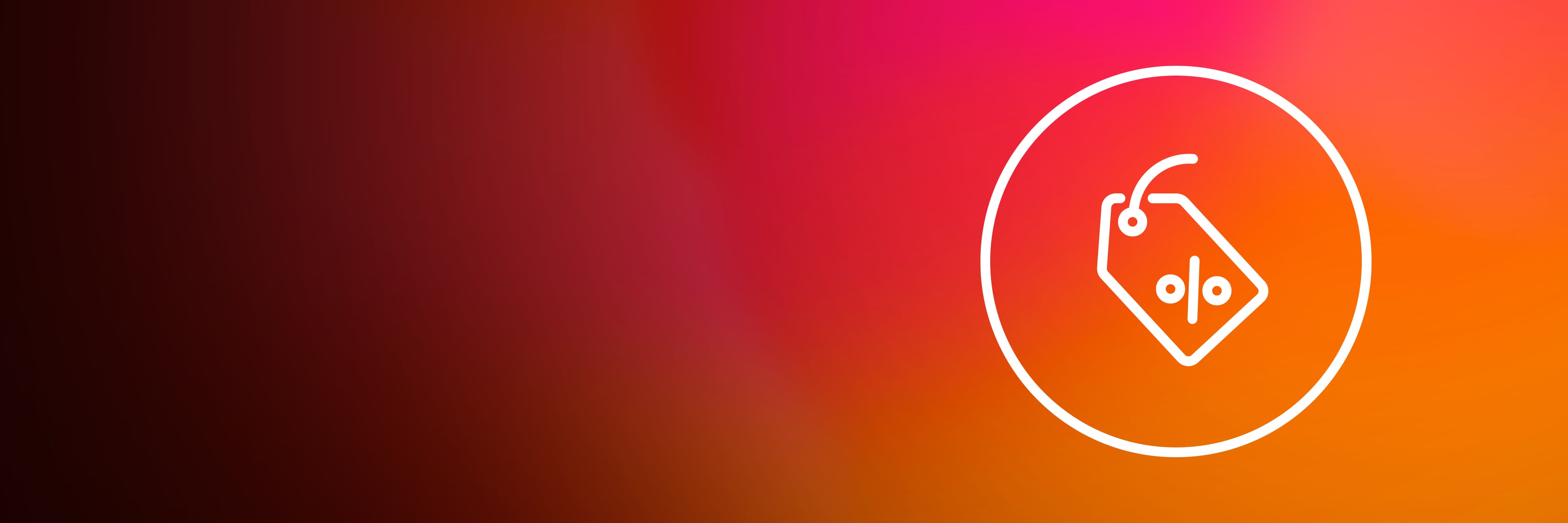 Vit rabattikon på en gradientbakgrund i rött och orange.